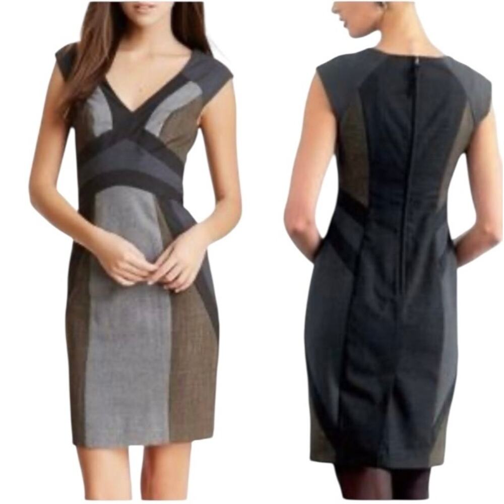 Rebecca Taylor Wool Sheath Dress Size 6 Colorblock Quiet Luxury Career Chic